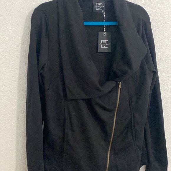 NWT-Chic as F-ck- Black moto zip jacket- size medium - Picture 2 of 9